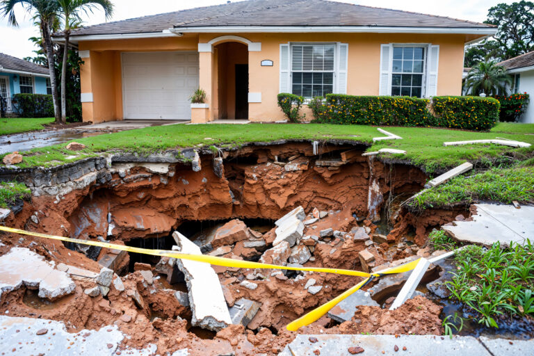 Sinkhole in front yard of home